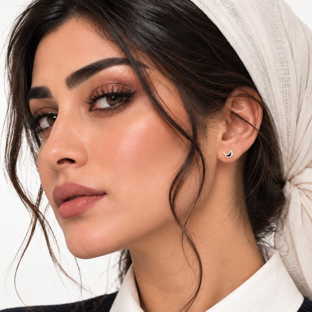 گوشواره طلا میناکاری بلبل زنانه — تصویر ۲
