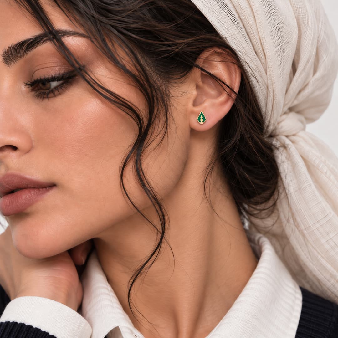 گوشواره طلا میناکاری سرو زنانه — تصویر ۲