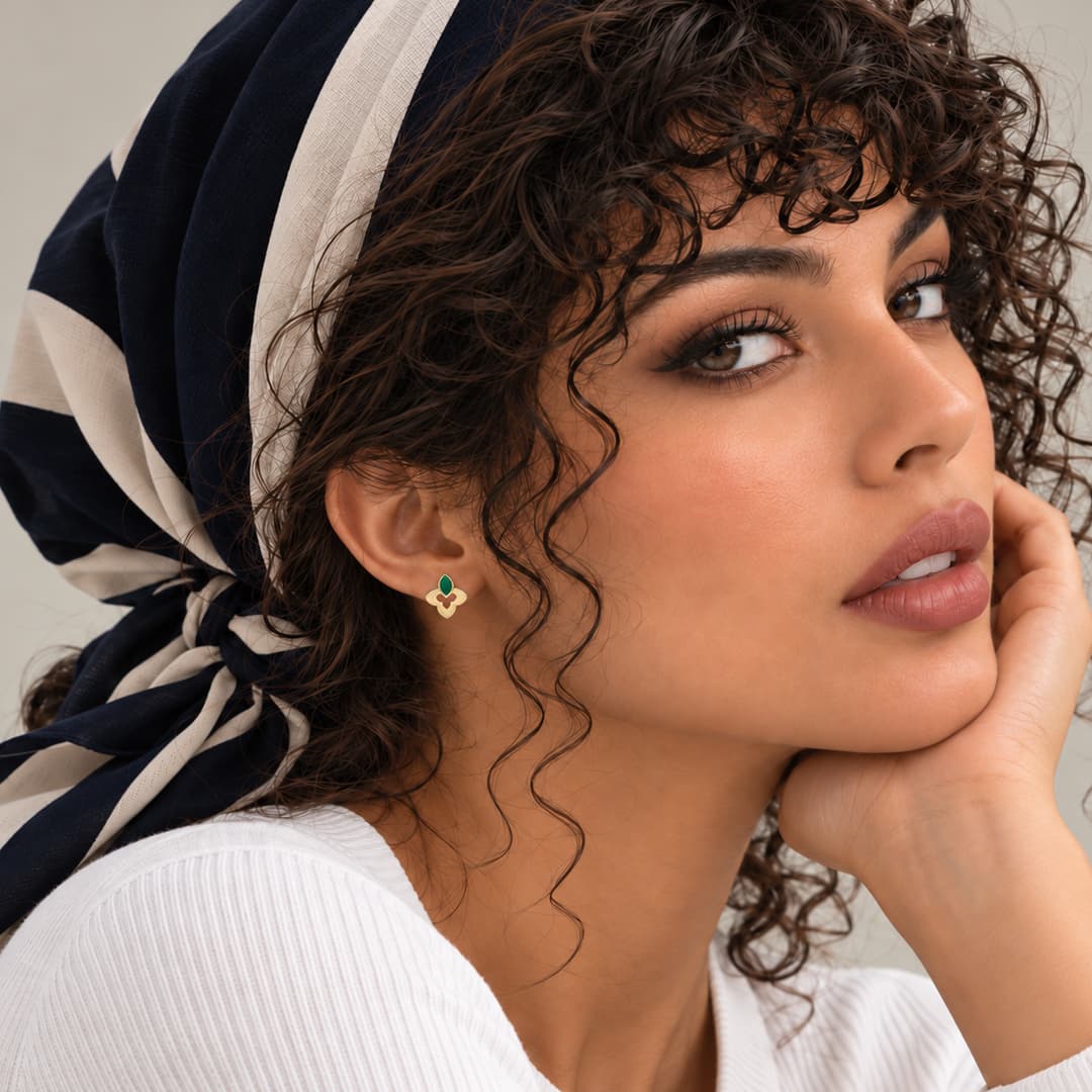 گوشواره طلا میناکاری دوچهره لیلی زنانه — تصویر ۲