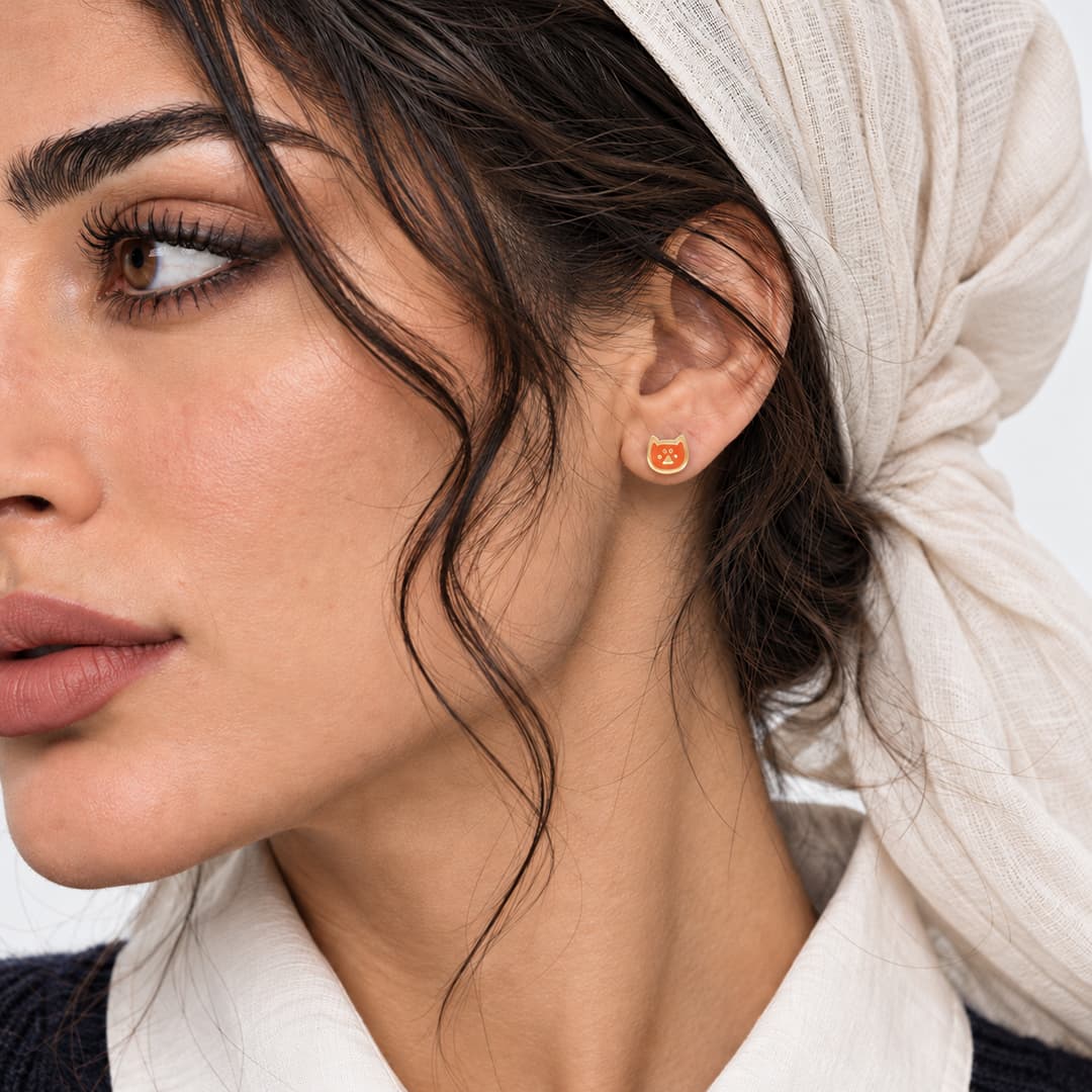 گوشواره طلا میناکاری گربه زنانه — تصویر ۲