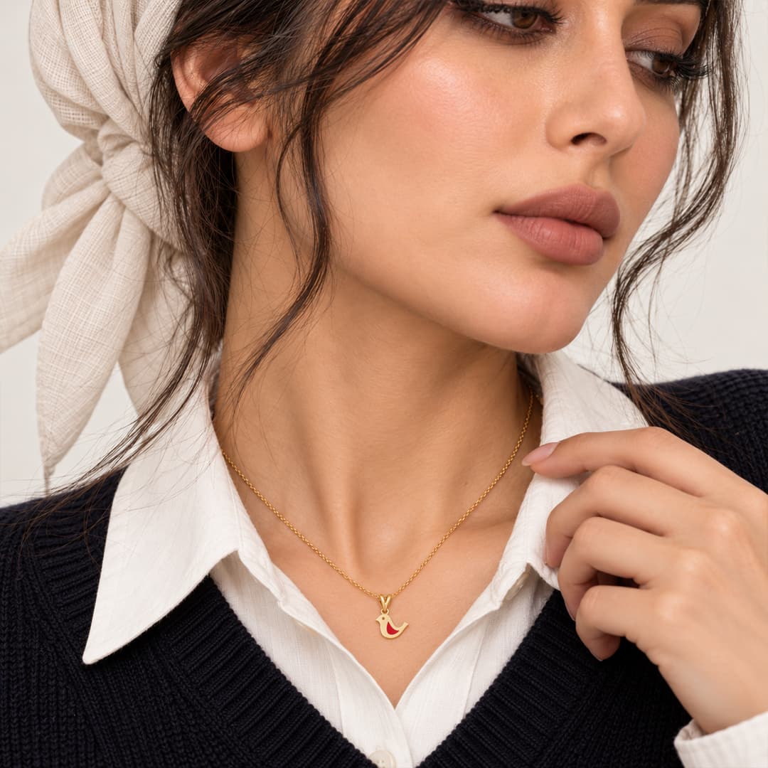آویز طلا میناکاری بلبل زنانه — تصویر ۳
