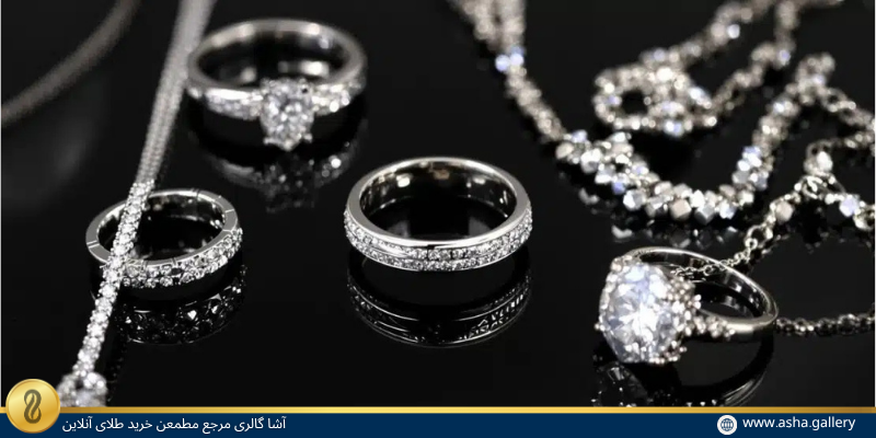 سرویس طلا سفید نگین دار-آشا گالری