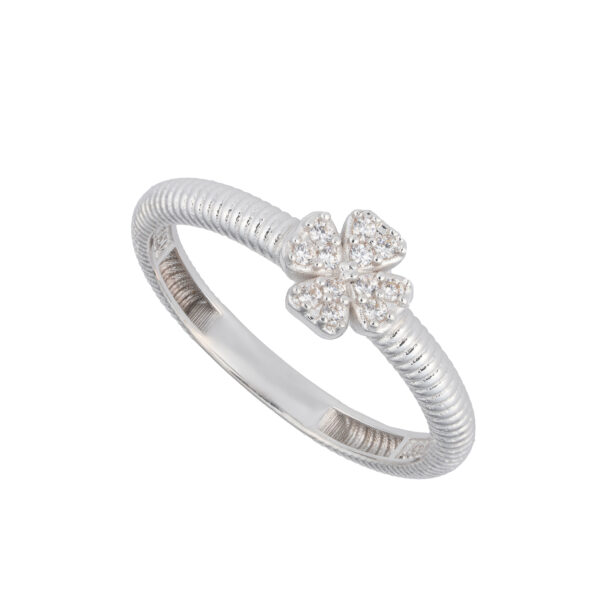 انگشتر حلقه طلا سفید تک نگین شبدر-آشاگالری