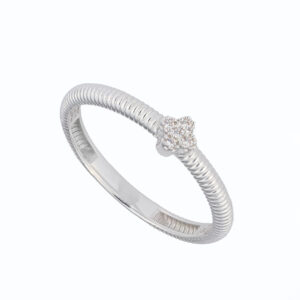 انگشتر حلقه طلا سفید شیاردار گل چهاربرگ نگینی-آشاگالری