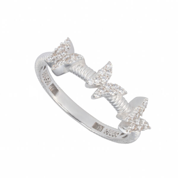 انگشتر حلقه طلا سفید پروانه سه تایی-آشاگالری