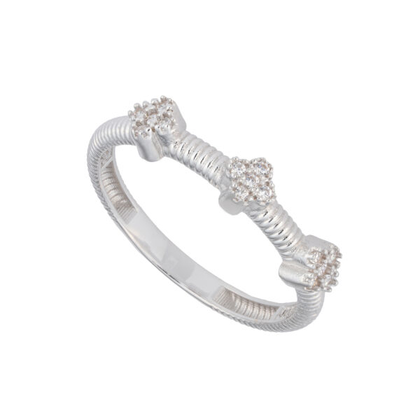 انگشتر طلا سفید طرح سه گل-آشاگالری