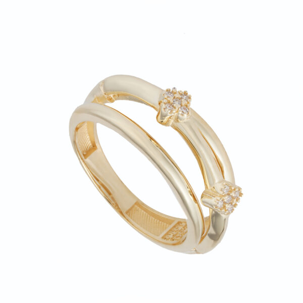 انگشتر طلا سه لاین طرح گل نگین دار-آشاگالری