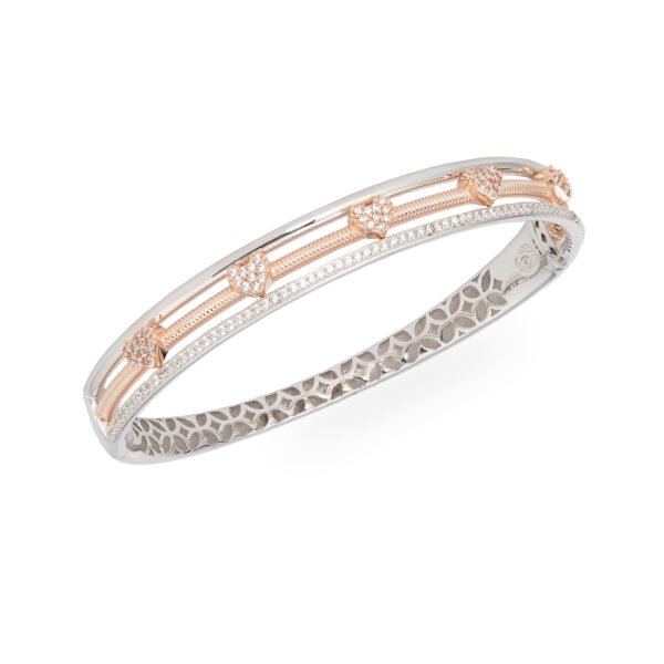 دستبند النگویی طلا دو رنگ سه لاین قلب-آشاگالری