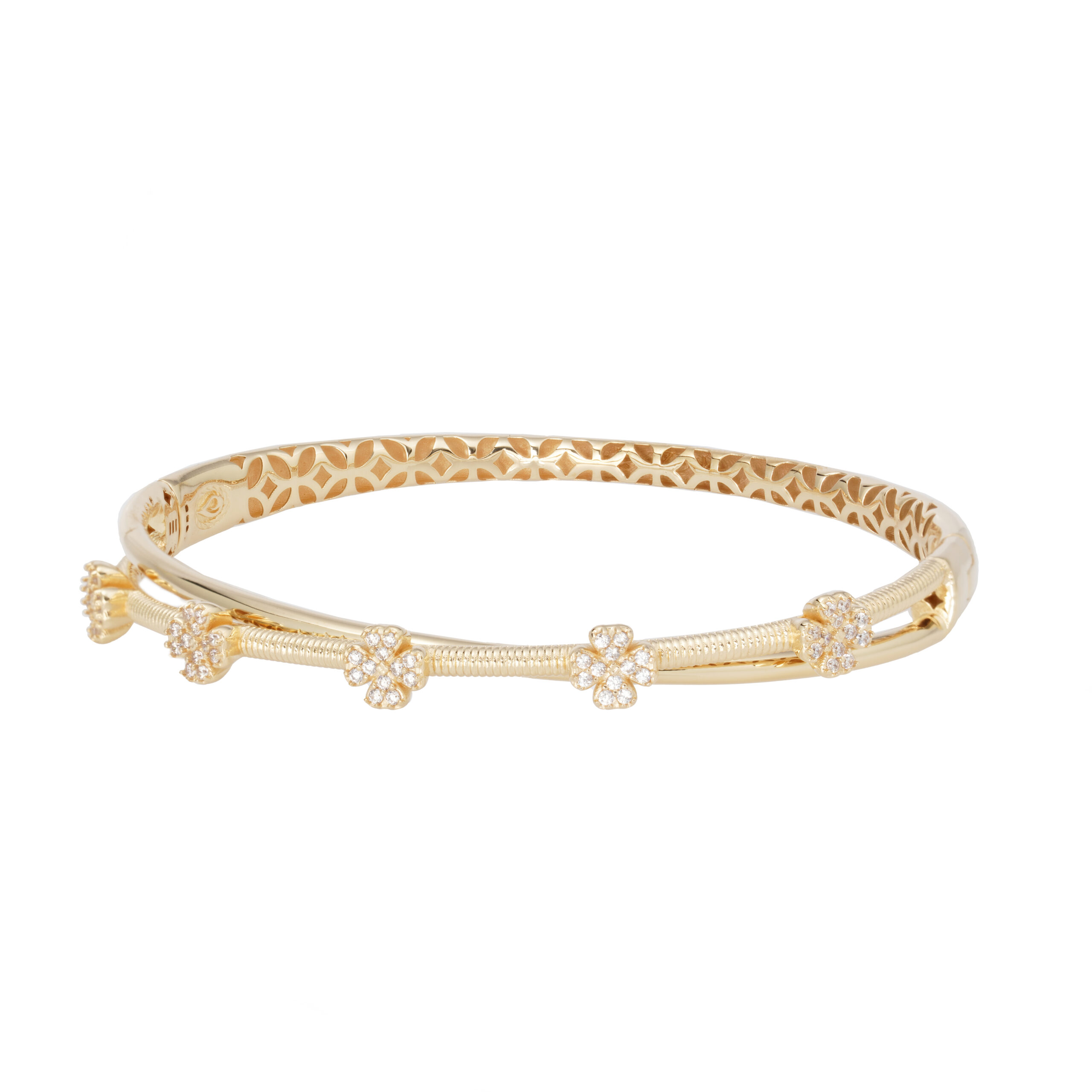 دستبند النگویی طلا دو لاین ضربدری شبدر-آشاگالری