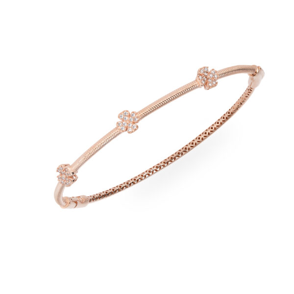 دستبند طلا رزگلد مدل پاندورا سه‌ گل-آشاگالری