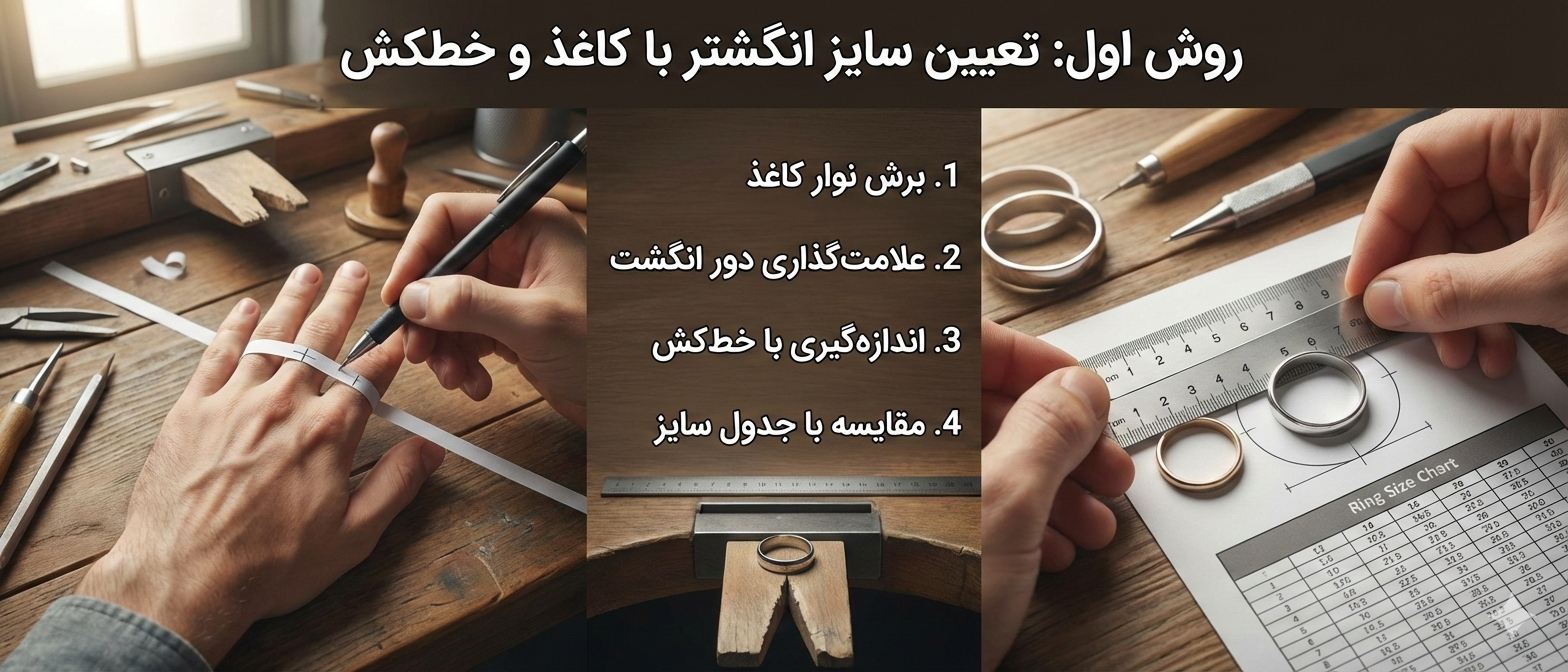 تعیین سایز انگشتر با کاغذ و خط‌کش